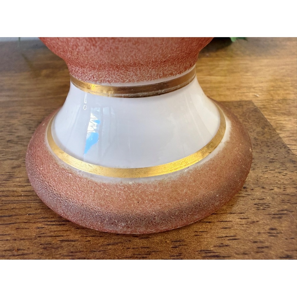 Vintage Hand-Painted Pink Textured Art‎ Glass Vase Floral Gold Accents MCM Decor - Picture 7 of 10